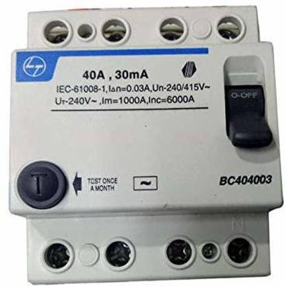 L&T 30 mA 40 A 4 Pole RCCB/ELCB (White) 4-pole_RCCB MCB