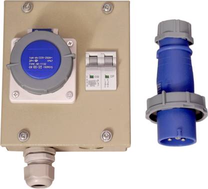 Influxx INFLUX_209 16A 3Pin IP67 Plug & Socket with 32A DP MCB, & Metal Board Three Pin Plug