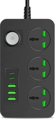 DEETTO Board, Power Strip with 20W Fast PD,3 Universal Multi port extension with USB Extension Board Three Pin Plug