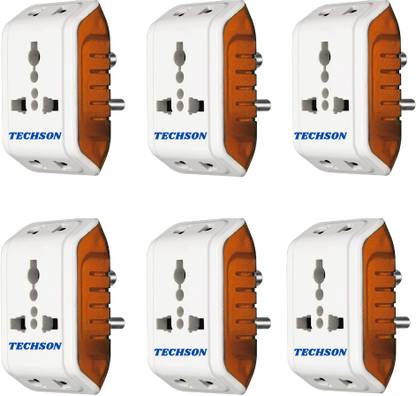 Techson 6A 3 Pin Multi Plug Socket Travel Adapter with Universal Socket PACK-6 ,,, Multi Plug 3 Pin Extension Socket Three Pin Plug
