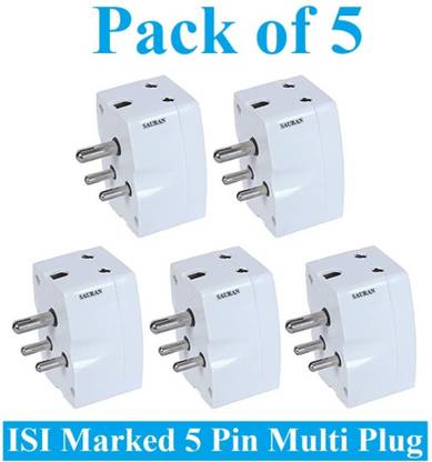 Sauran Pack of 5 Convertor Plug 6A to 16A International Conversion Multiplug (ESP101) (5amp to 15amp) with Three 6 amp 3 Pin Outlets Three Pin Plug