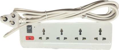 UNIVERSAL INDIA 6 Amp 4 Ports Extension Socket with (White, 4 m) 6 Amp 4 Socket Extension Boards (White, 4 m) Three Pin Plug