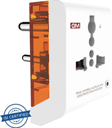 GM 3 PIN TRAVEL UNIVERSAL MULTI PLUG With Surge Protector & Indicator Three Pin Plug