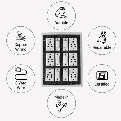 KHOPALA Multi Outlet Electrical Switch Board 3 Phase Cord 6 Socket Extension Boards 6 Socket Extension Boards Power Plug Power Plug