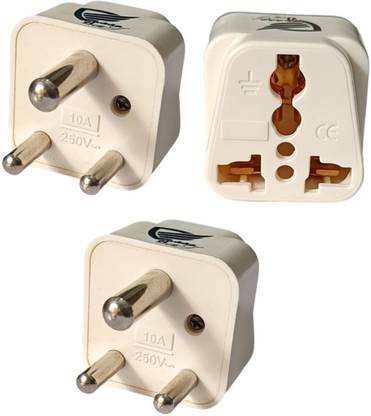 vadda bai Pack of 3 (Type D) 3 Pin Adapter for Convert USA/UK/Japan/Europe & More plugs to Indian Round Pin Power Plug Sockets 10A 240Volt Three Pin Plug