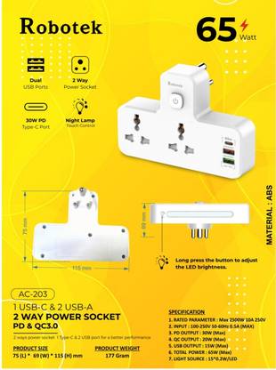 Garg Enterprises Power socket with led light and 3usb port AC-203 Three Pin Plug