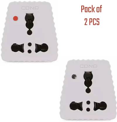 CONA Toto 6A to 16A Converter Multi Plug + Indicator | Pack of 2 - Universal Adapter 5 to 15Amp Converter | 3 Pin Multi plug Socket Three Pin Plug