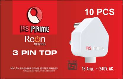 RSPRIME 16A 3 Pin Plug Top (White) Three Pin Plug Three Pin Plug