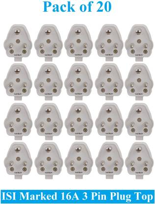 Sauran Pack of 20 16A Heavy Brass 3 Pin Top Electric Plug ESP52 Heat Resistive Three Pin Plug
