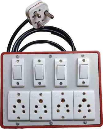 AJ ELECTRICALS Extension switch board 4 switch 6 ampere 4 socket 6 ampere 4+4 in 4+4 switch board extension electrical Three Pin Plug