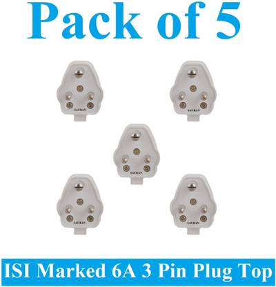 Sauran Pack of 5 16A Heavy Brass 3 Pin Top Electric Plug ESP52 Heat Resistive Three Pin Plug