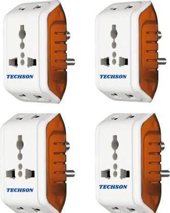 Techson 6A 3 Pin Multi Plug Socket Travel Adapter with Universal Socket PACK-4 ,,Multi Plug 3 Pin Extension Socket Three Pin Plug