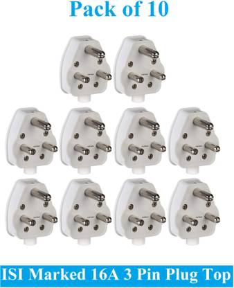Sauran Pack of 10 16A Heavy Brass 3 Pin Top Electric Plug ESP57 Heat Resistive Three Pin Plug
