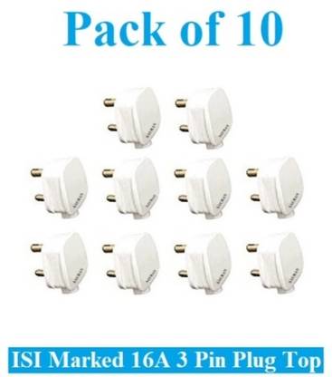 Sauran Pack of 10 16A Heavy Brass 3 Pin Top Electric Plug ESP53 Heat Resistive Three Pin Plug