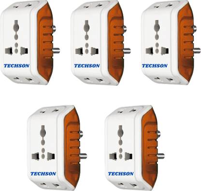 Techson 6A 3 Pin Multi Plug Socket Travel Adapter with Universal Socket PACK-5 ,,Multi Plug 3 Pin Extension Socket Three Pin Plug