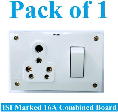 Sauran Pack of 1 16A Combined Extension Board (1 Socket, 1 Switch) ESP44.5 16 A Six Pin Socket