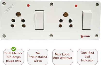 CONA Deluxe Universal 2-Way Switch Socket Box with Indicator 6 A Five Pin Socket