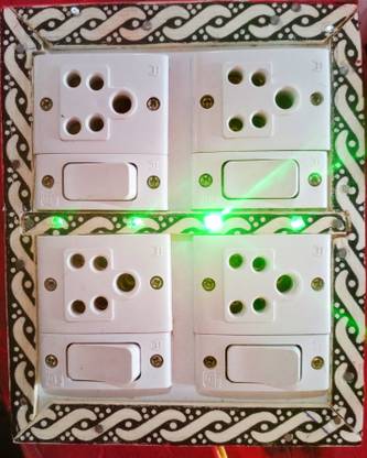 Icalsonic Wooden decorated 4 socket with switch and led light board 4 meter Wire 10 A Five Pin Socket