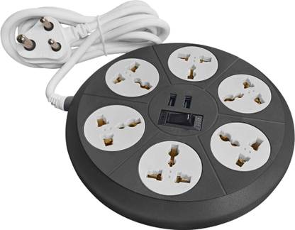 ELOVE Multi Plug Socket Extension Board-with 6 Outlets 2 USB Port Extension Power cord 10 A Three Pin Socket