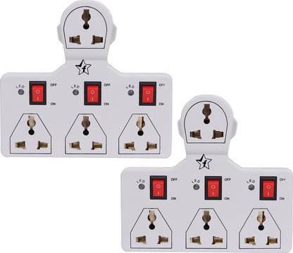 Flipkart SmartBuy 4 UNIVERSAL SOCKET 3 SWITCH MULTI PLUG EXTENSION SOCKET(PACK of 2) 6 A Three Pin Socket