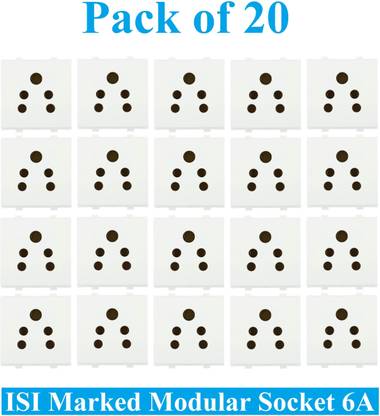 Sauran Pack of 20 6amp Modular 5 Pin Multi Socket White (ESP7.1) 6 A Five Pin Socket