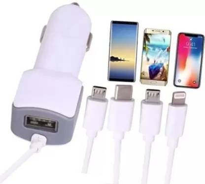 Apsmotiv Car Mobile Charger attached 4 in 1 cable additional one USB port Car Adapter 2 A Four Pin Socket