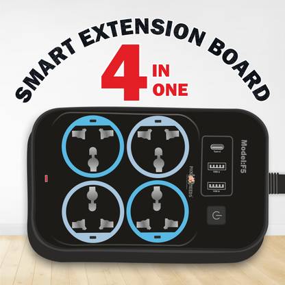 Pick Ur Needs Extension Cord/Board/Power Strip 4 Socket with 2 USB + 1 C Type Multi Switch 10 A Three Pin Socket