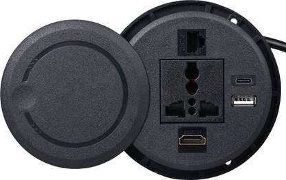 BOXNUBE Swivel Grommet Socket with USB A, USB C, HDMI & CAT6 Lan Round Cable Cubby 6 A Three Pin Socket