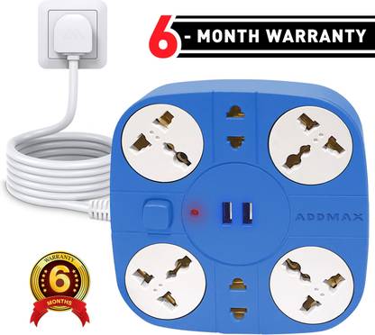 Addmax Extension Cord with USB Port-Smart USB Charging Port Multi Plug Extension Board 10 A Three Pin Socket