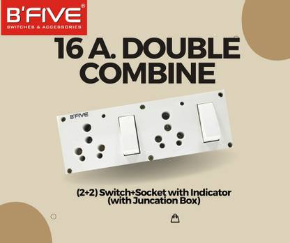 b'five 16Amp 2 Switch & 2 Socket Combined with Box 2 Indicator Heavy Duty Product_002 16 A Six Pin Socket