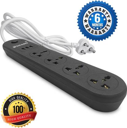 AMAZIO Extension Cord [ SHOCK PROOF ][ FIRE PROOF ] 3 USB [1.9 MTR CORD ] 10 A Three Pin Socket