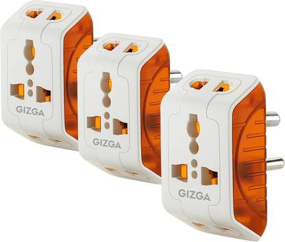 Gizga Essentials 3 Pin Multi Plug Socket | Universal Adapter with Compact Design, (Pack of 3) 6 A Three Pin Socket