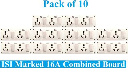 Sauran Pack of 10 16A Combined Extension Board (2 Socket And 2 Switch) ESP32.2 16 A Six Pin Socket