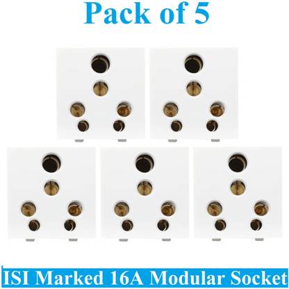 Sauran Pack of 5 16amp Modular 6 Pin Multi Socket White ESP64 16 A Six Pin Socket