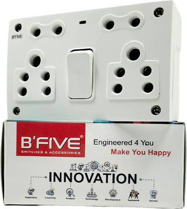 b'five 6 Amp. 6 in 1 Combined With Box Unbreakable Plastic switch socket Extension box 6 A One Way Electrical Switch