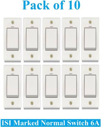 Sauran Pack of 10 Pieces 6amp ISI Marked Modular Switch White (ESP25.2) 6 A One Way Electrical Switch