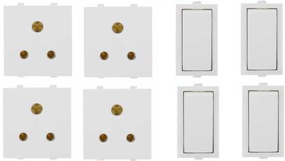 JELECTRICALS Modular 6 AMP Switch and Socket 4 Combo 6 A One Way Electrical Switch