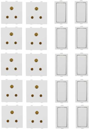 JELECTRICALS Modular 6 AMP Switch and Socket 10 Combo 6 A One Way Electrical Switch