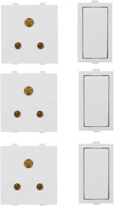 JELECTRICALS Modular 6 AMP Switch and Socket 3 Combo 6 A One Way Electrical Switch