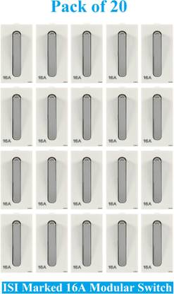 Sauran Pack of 20 Pieces 16amp ISI Marked Modular Switch White (ESP66) 16 A One Way Electrical Switch
