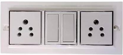 REGOLITH ENTERPRISES Plastic Modular Surface Gang Box Module 6 with 2 switch & socket || 6A 16 A One Way Electrical Switch