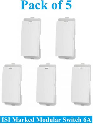 Sauran Pack of 5 Pieces 6amp ISI Marked Modular Switch White (ESP21.4) 6 A One Way Electrical Switch