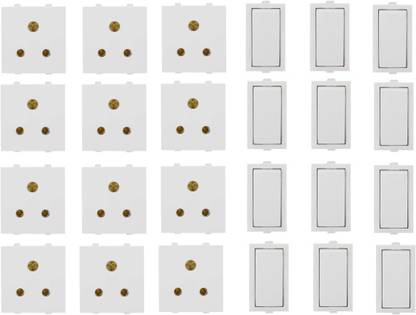 JELECTRICALS Modular 6 AMP Switch and Socket 12 Combo 6 A One Way Electrical Switch