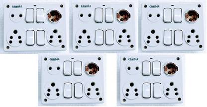 CANDLE 6amp. Switch+Socket+ Bulb Holder+Indicator Plug Board4+4(PACK OF 5pc.) 6 A One Way Electrical Switch
