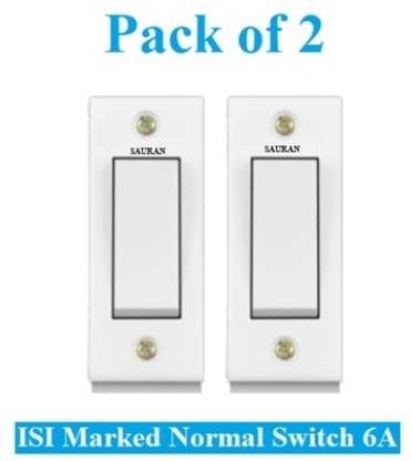 Sauran Pack of 2 Pieces 6amp ISI Marked Modular Switch White (ESP1.1.4) 6 A One Way Electrical Switch