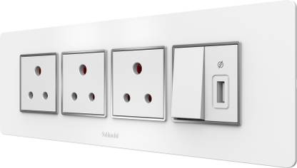Goldmedal Air Aura 1M 10A Switch, 2M Socket (3N) & USB Fast Charger with Cover Plate (Wh) 10 A One Way Electrical Switch