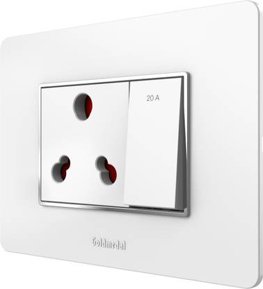 Goldmedal Air 2M 16A Socket & Aura 1M 20A Switch with Cover Plate ( White ) 20 A One Way Electrical Switch