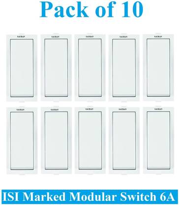 Sauran Pack of 10 Pieces 6amp ISI Marked Modular Switch White (ESP24.6) 6 A One Way Electrical Switch