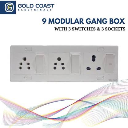 GOLD COAST ELECTRICALS Gold coast 9 Gang modular box with 3 sockets & 3 switches Wall Plate