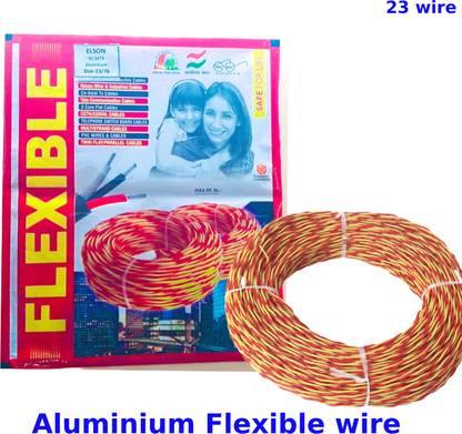 ELSON 23/76 (91 MTR) Flexible Double Core Electrical Wire Twisted Aluminium PVC Wire 1 sq/mm Red, White 91 m Wire
